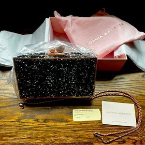 Sophia Webster Clara box clutch black rose gold crystal NWT